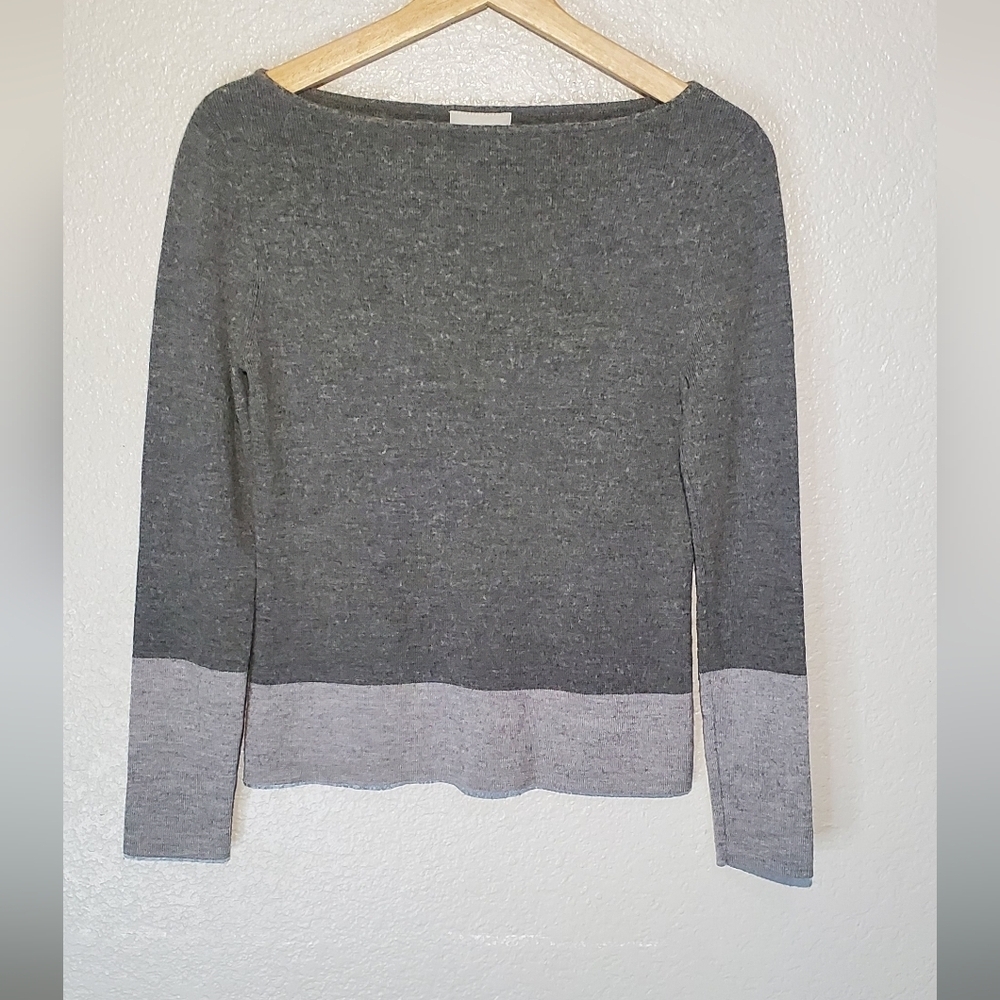 LOFT Gray Two-Tone Crewneck Sweater